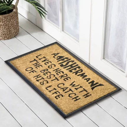 A Fisherman Lives Here Bevelled Coir Doormat 40x70cm